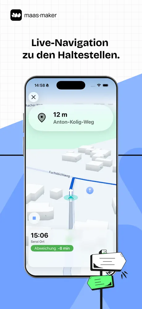 maas.maker Fahrer-App: Live-Navigation zu Haltestellen