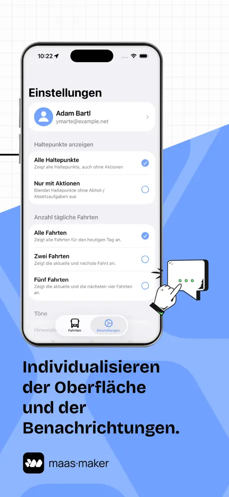 maas.maker Fahrer-App: Einstellungen und Benachrichtigungen